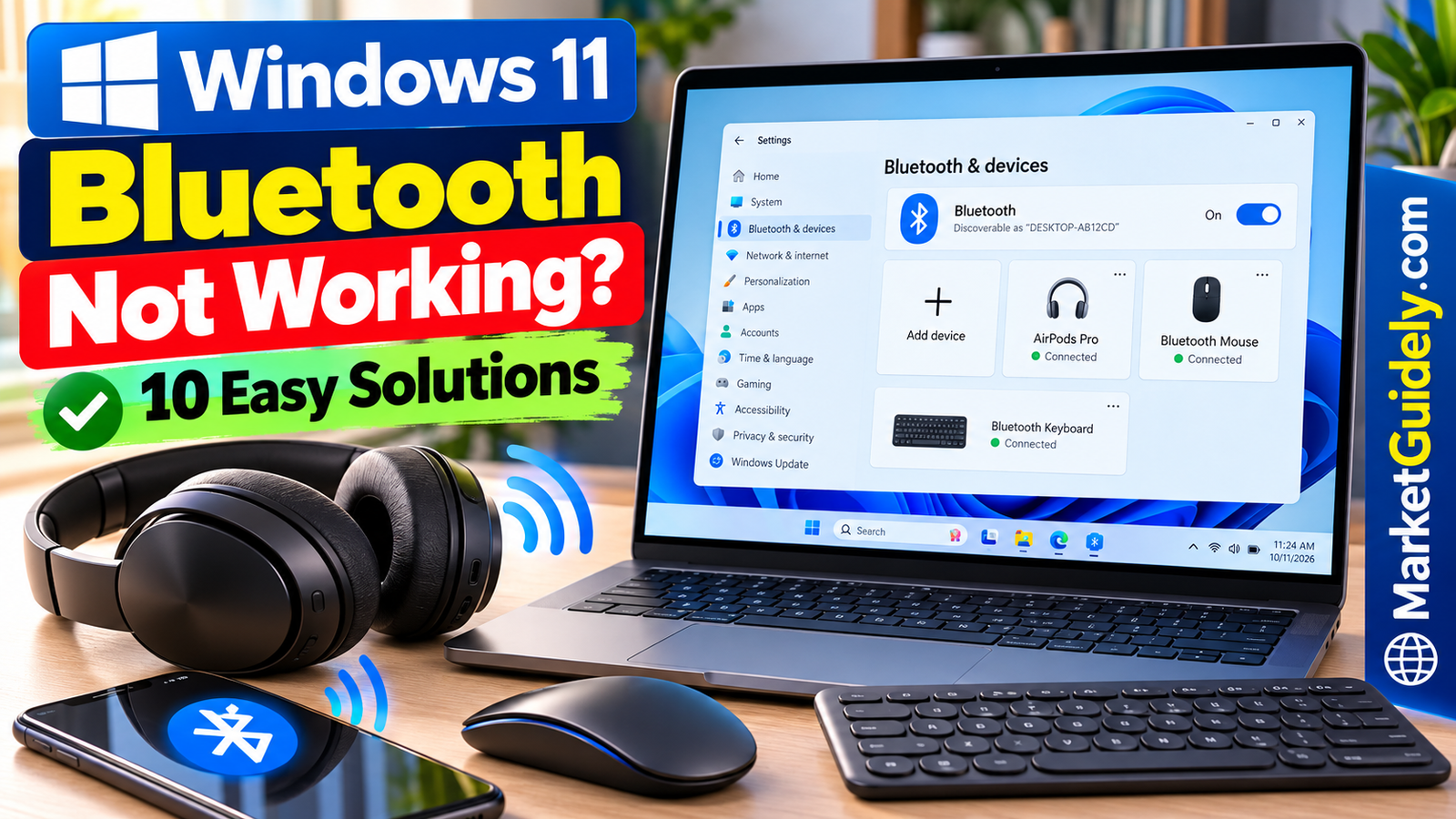 Windows 11 Bluetooth troubleshooting with wireless headphones and connected devices